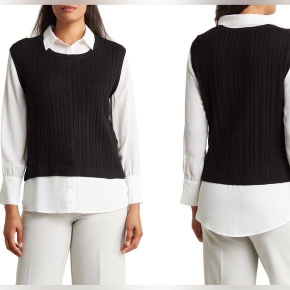 NWOT - Adrianna Papell Twofer Cable Knit Long Sleeve Top - Picture 1 of 6